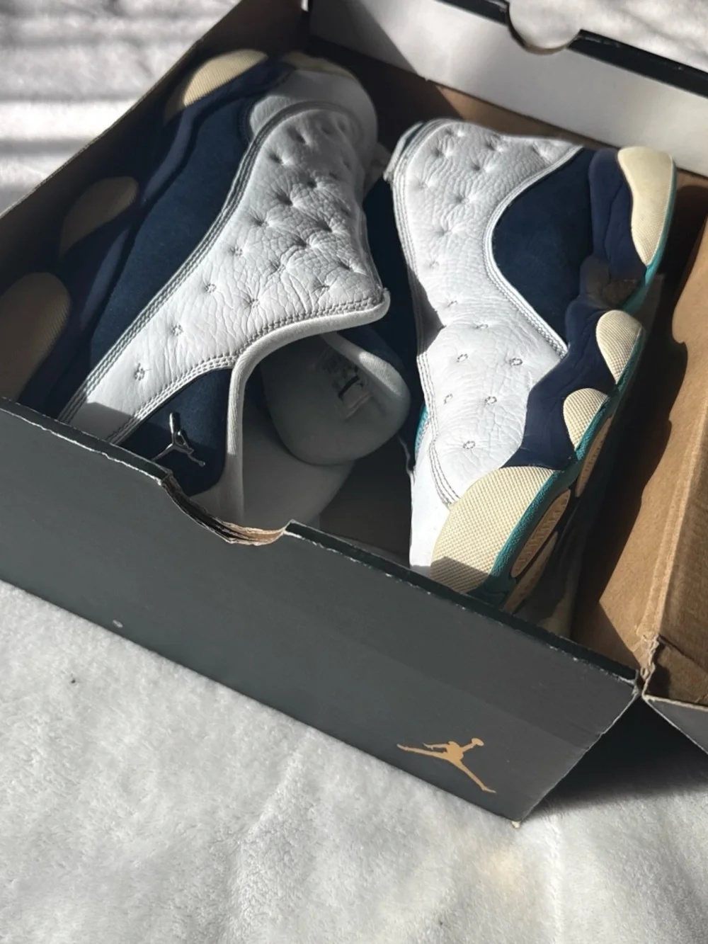 Jordan 13 retro low Men’s Sneakers - White / Navy with Teal Accents